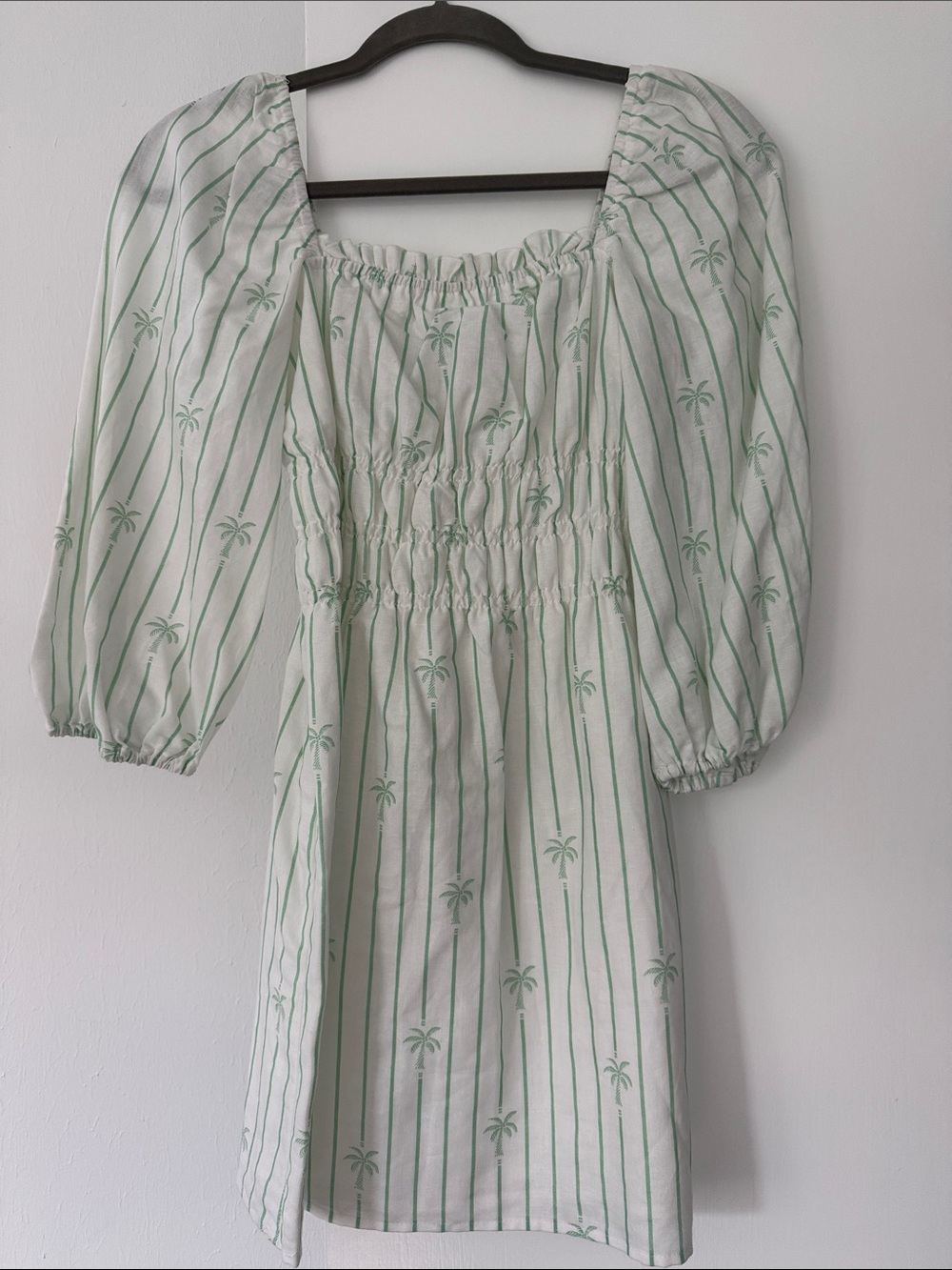 Charlie Holiday White Mini Dress with Mint Green Palm Stripes